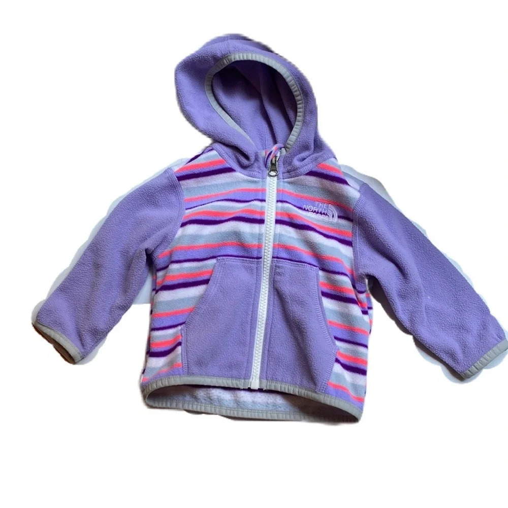 North Face 3-6 Month Hooded Full Zip Striped Fleece Jacket